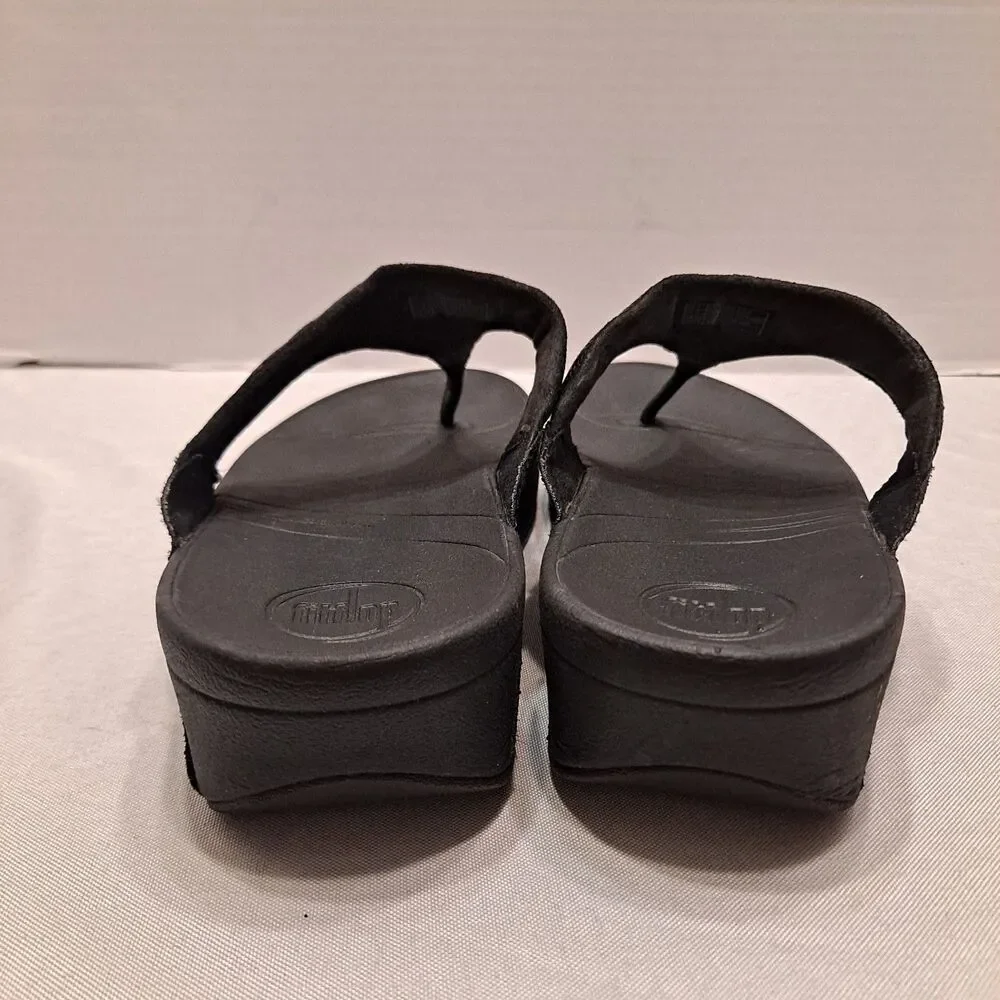 Fitflop Women's Lulu Thong Sandals Size 8 Black Glitter Wedge Platform Shoes